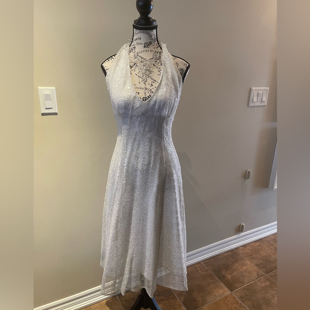 Icy-Webbed Sequin Criss-Cross Back Dress